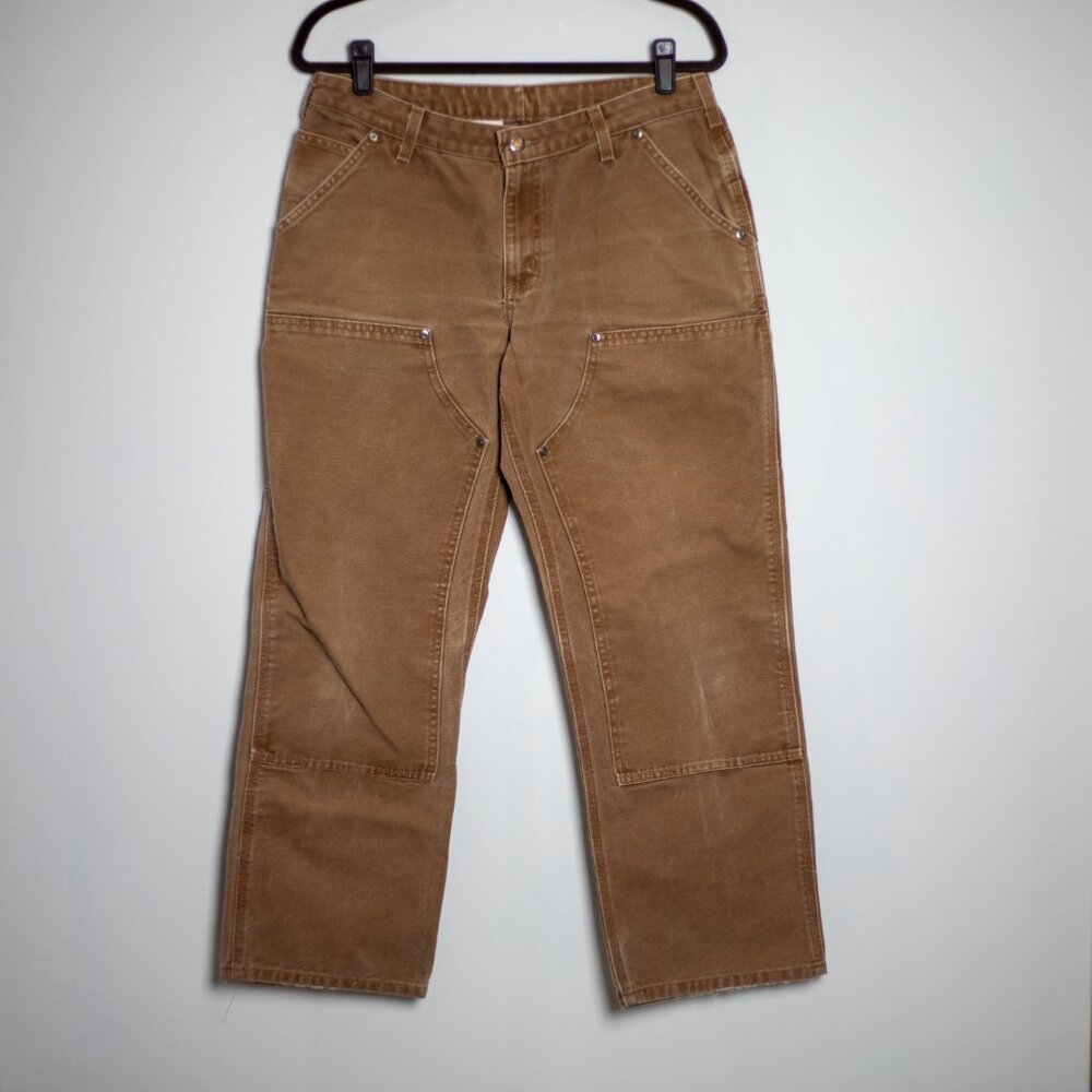 Vintage Tan Duck Canvas Double Knee Pants | Women's 12x30 | Gorpcore Workwear